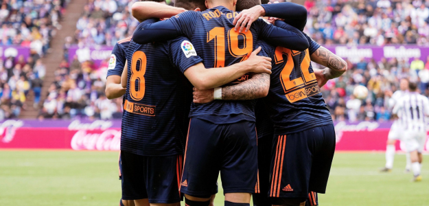 El Valencia celebrando un gol en Valladolid
