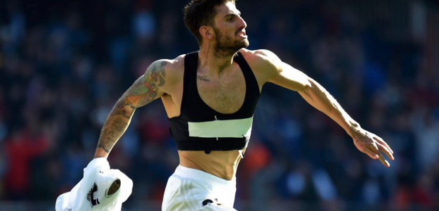 Piccini celebrando el gol al Huesca