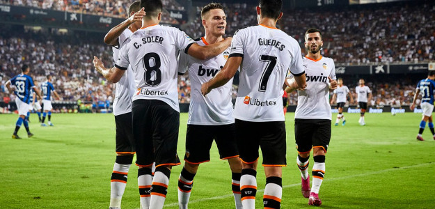 El Valencia celebra un gol 