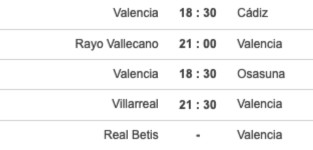 Calendario Valencia CF