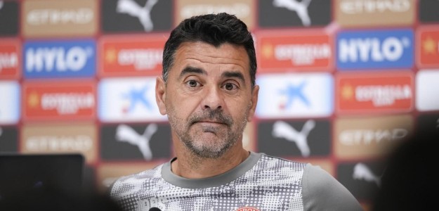 Míchel Sánchez durante una rueda de prensa del Girona