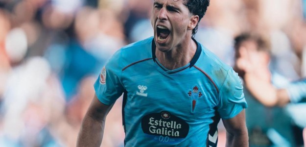 Hugo González celebra gol con la camiseta del RC Celta en pretemporada