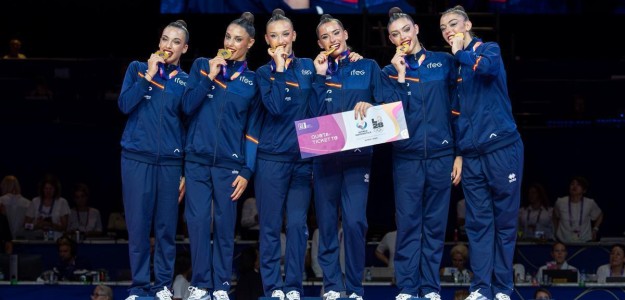 Lucía Muñoz y Marina Cortelles celebran oro mundial rítmica Frankfurt 2024