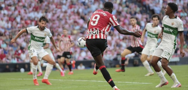 Buonanotte celebra el gol del Elche en San Mamés contra el Athletic Club