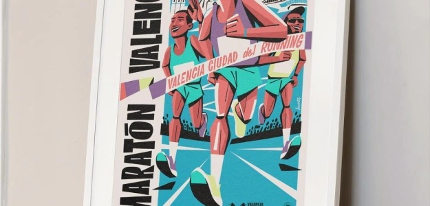 Cartel oficial Maratón Valencia Trinidad Alfonso Zurich diseñado por Lawerta