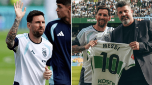 Leo Messi recibe homenaje del Elche CF con la camiseta franjiverde
