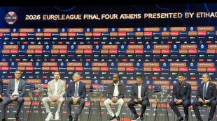 Pedro Martínez y Jean Montero en rueda de prensa Final Four Atenas