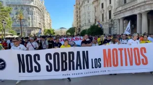 Aficionados del Valencia CF protestando contra Peter Lim en Mestalla
