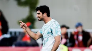 Gonçalo Guedes celebra su gol con Portugal ante Chile en preparación mundialista