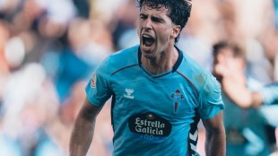 Hugo González celebra gol con la camiseta del RC Celta en pretemporada
