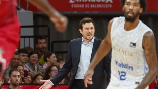 Xavi Albert, entrenador de Valencia Basket, durante la rueda de prensa tras el partido